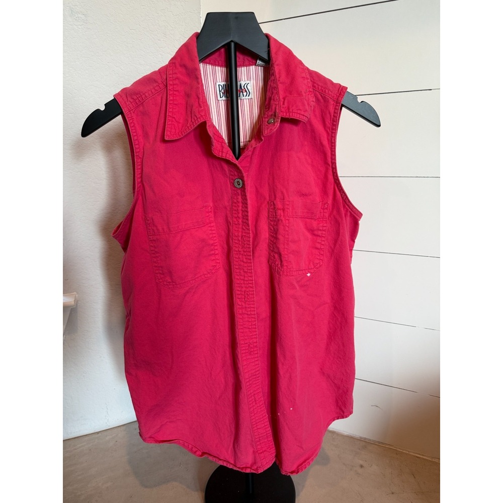 Vintage Bill Blass Jeans Hot Pink Sleeveless Button-Down Shirt Vest Women's Sz S